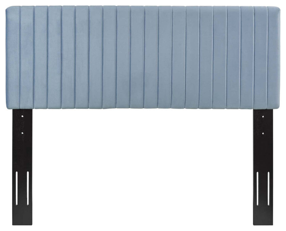 Contemporary Modern Full and Queen Size Headbaord, Velvet Fabric, Light Blue
