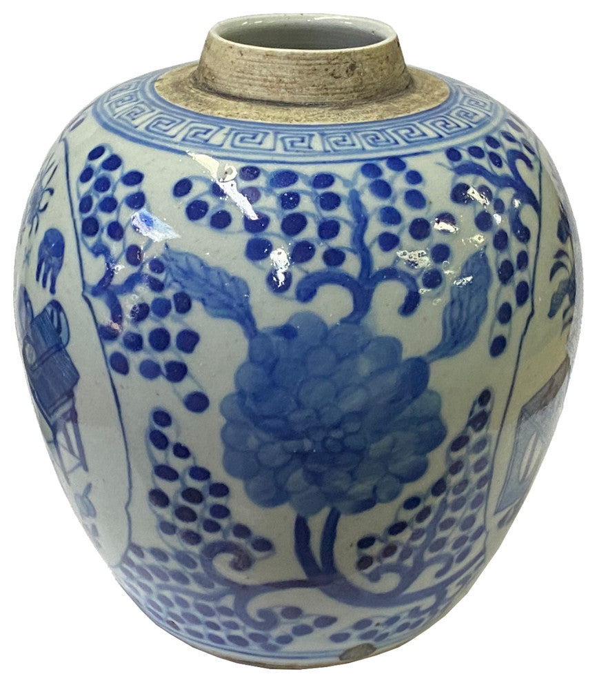 Oriental Handpainted Flower Vase Small Blue White Porcelain Ginger Jar Hws2332
