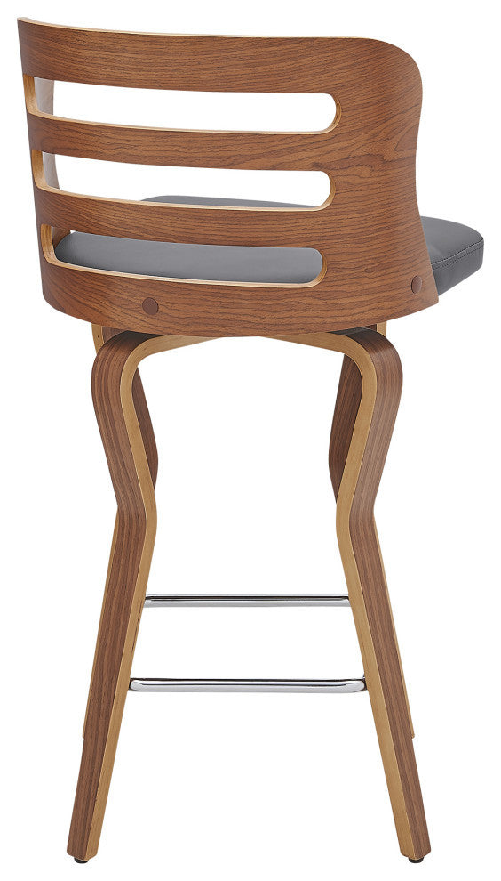 Verne 26" Swivel Gray Faux Leather and Walnut Wood Bar Stool