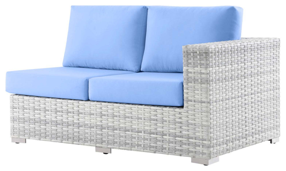 Lounge Sectional Sofa Chair Set, Rattan, Wicker, Gray Blue, Modern, Outdoor