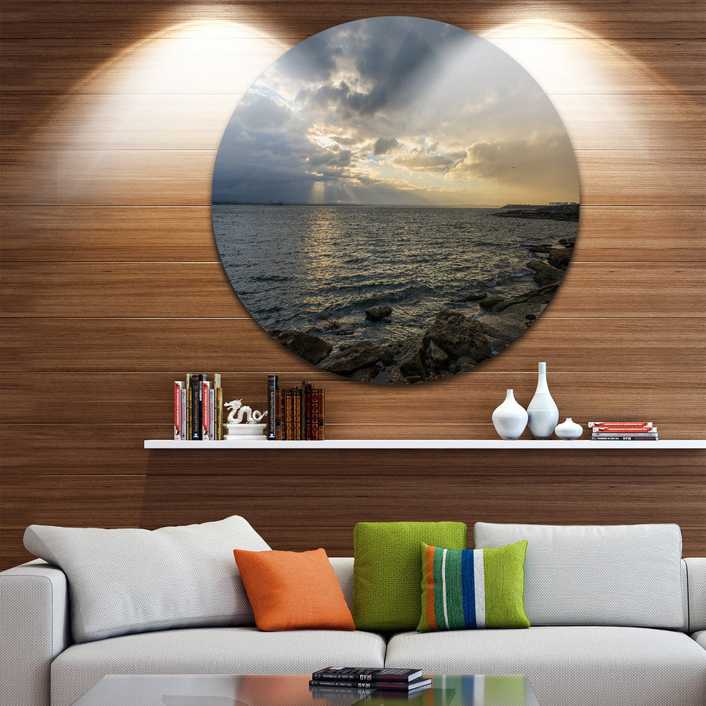 Cloudy Australian Seashore In Sydney, Seashore Round Wall Art, 11"
