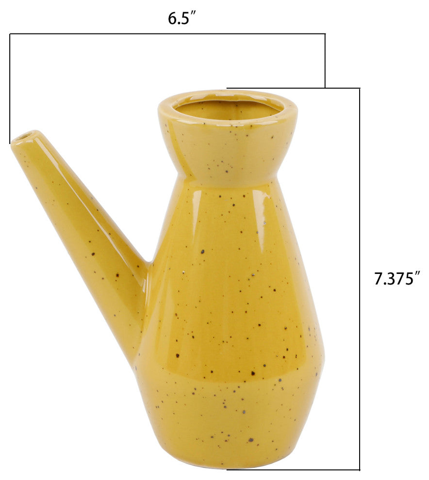 7" Ceramic Watering Can Speckle Mustard