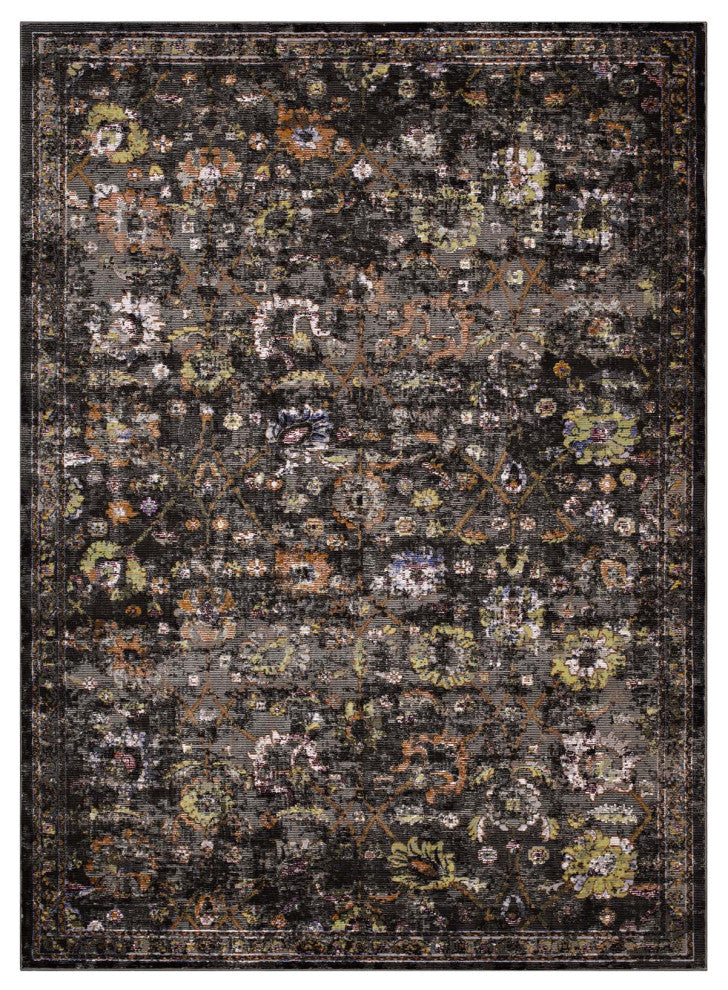 Minu Distressed Floral Lattice 5x8 Area Rug