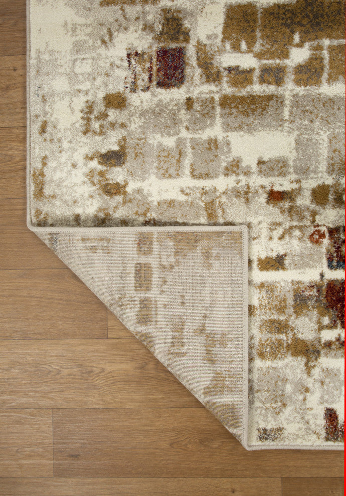 2"x8" Brown Beige Abstract Tiles Distressed Runner Rug