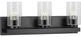 Goodwin 3-Lt Matte Black Modern Vanity Light With Clear Glass
