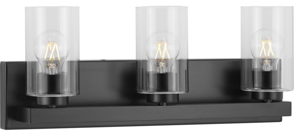 Goodwin 3-Lt Matte Black Modern Vanity Light With Clear Glass