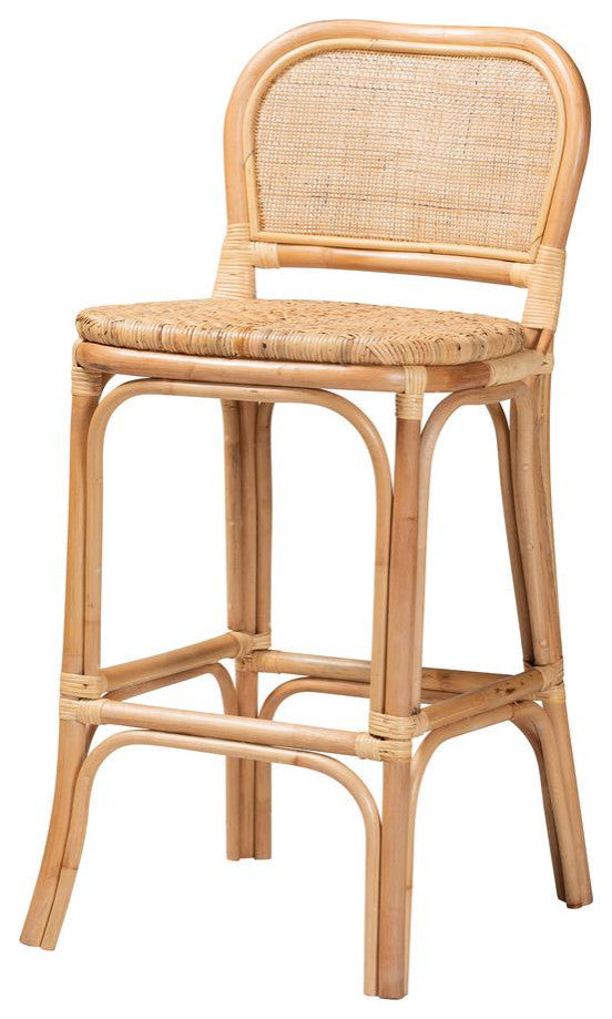 Adrena Modern Bohemian Natural Brown Rattan Bar Stool