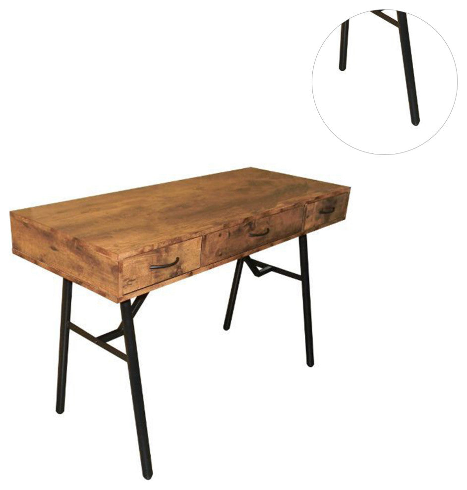3 Drawers Writing Desk, Rustic Oak and Black Finish