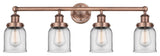 Small Bell 4-Light 34" Bath Vanity Light, Antique Copper Finish, Clear Shade