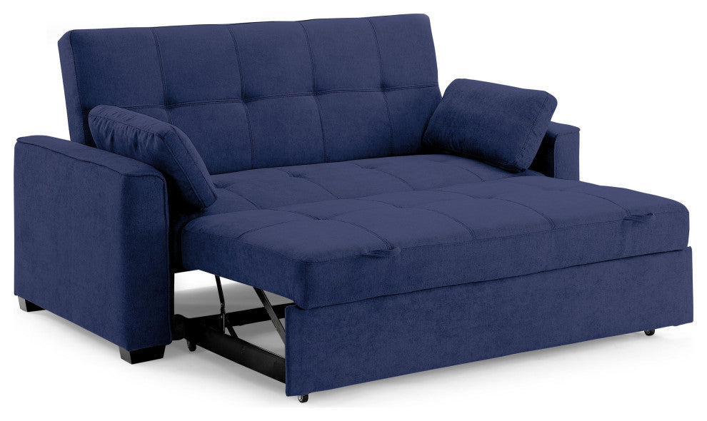 Nantucket Pull-Out Chenille Sleeper Sofa With Accent Pillows, Navy, Queen