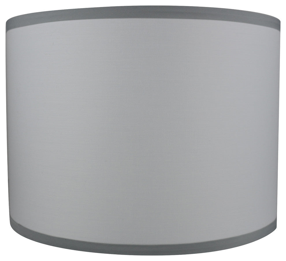 Classic Drum Cotton Lamp Shade, Off White With Gray Trim, 14"