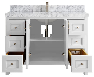 Nashville 48" Single Sink Bath Vanity, White 2" Carrara Marble
