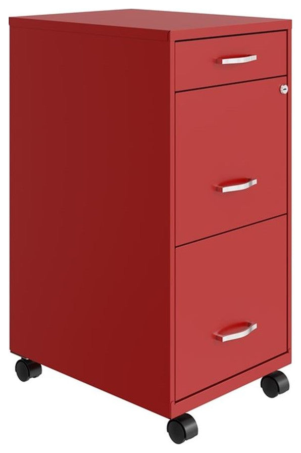 Pemberly Row 3 Drawers Vertical Red Metal Filing Cabinet Pre-assembled