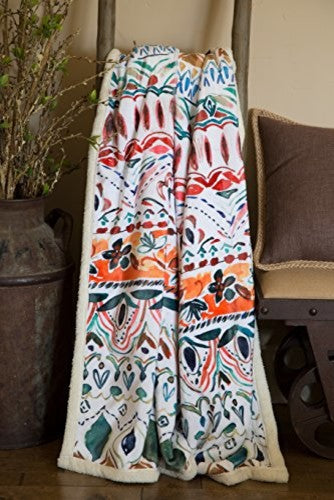 Large Extra Plush Sherpa Throw Blanket 68X54, Boho Stripe