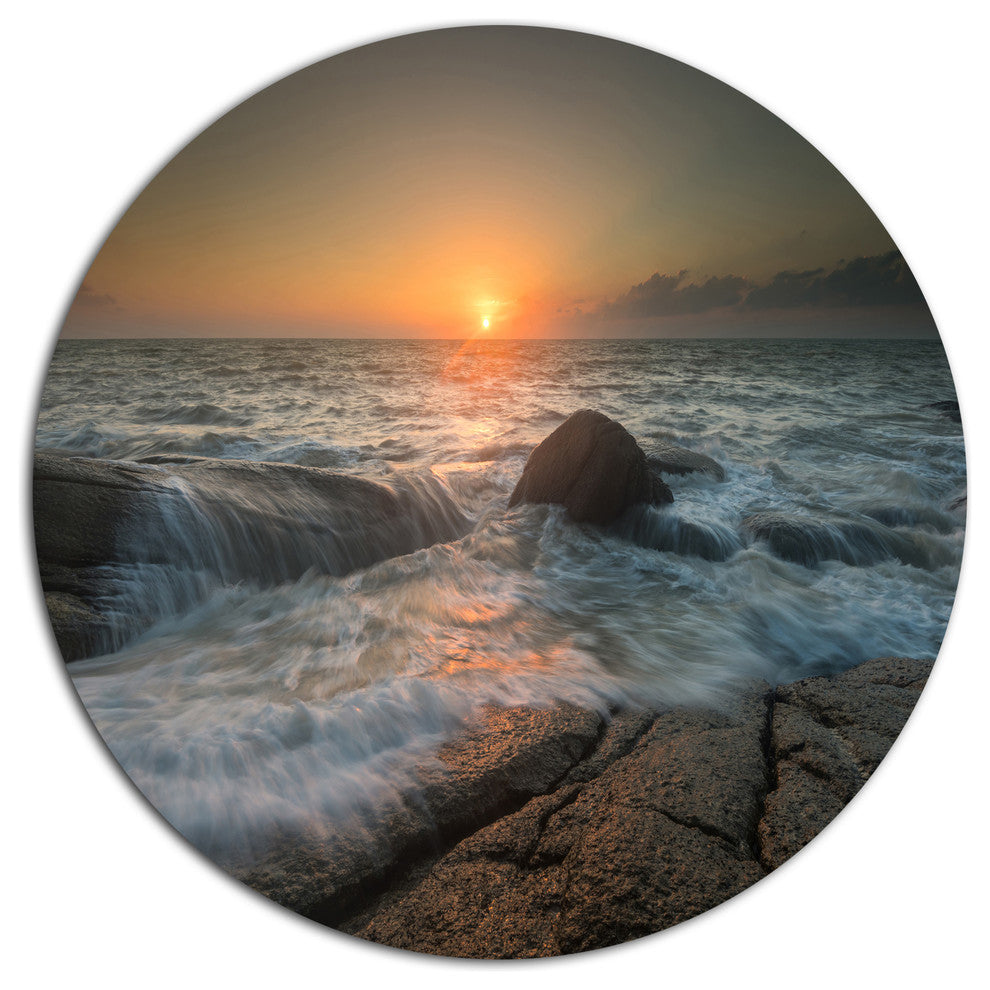 Lashing Sea Waves At Sunset, Beach Round Wall Art, 23"