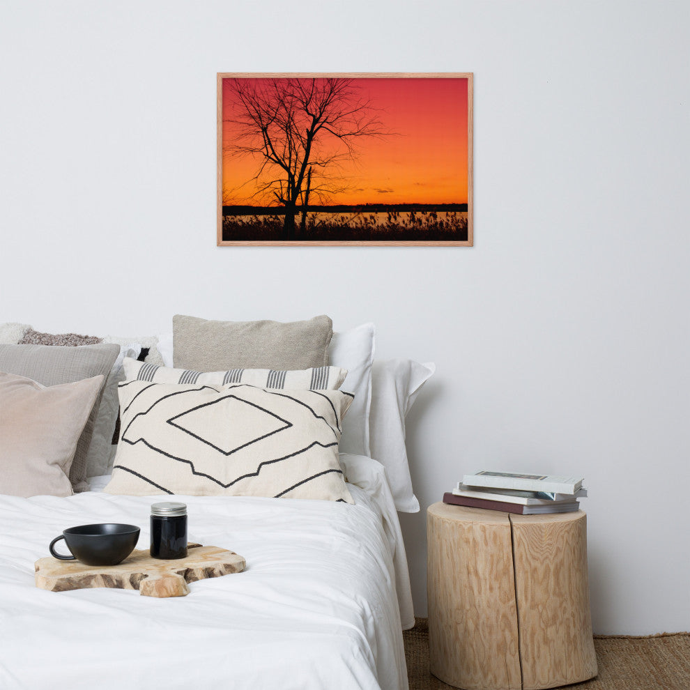 Burning Skies Rural Landscape Framed Photo Paper Wall Art Print, Red Oak, 24" X 36"