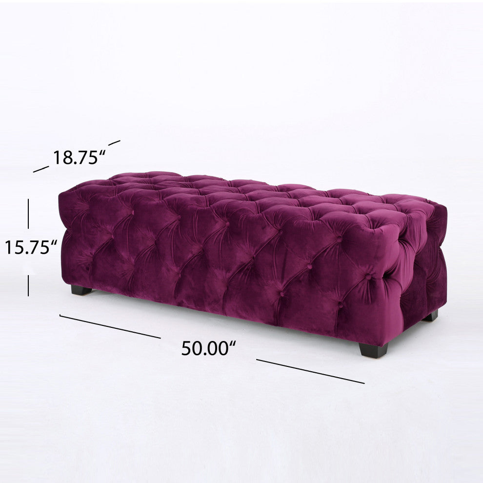 GDF Studio Provence TModern Glam Tufted Velvet Ottoman Bench, Purple