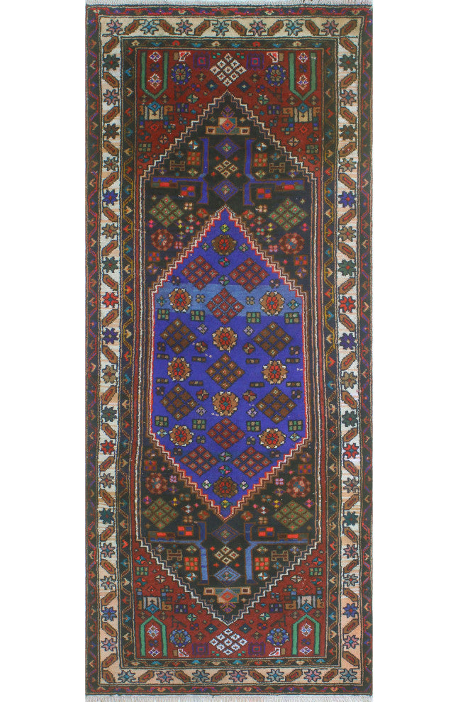 Fine Vintage Distressed Teleza Charcoal/Burgundy Runner, 3'1x7'7