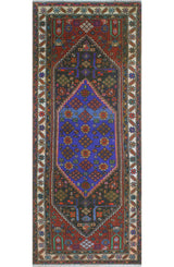 Fine Vintage Distressed Teleza Charcoal/Burgundy Runner, 3'1x7'7