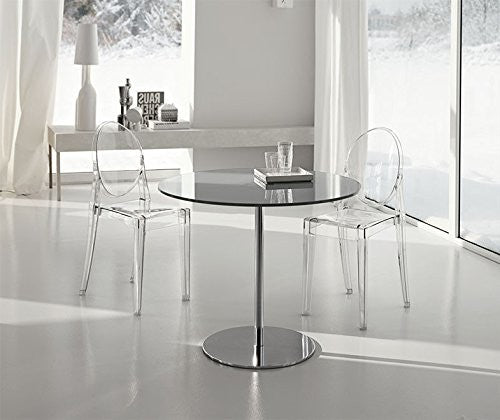 Ghost Style Transparent Side Chairs No Arms With Solid Back Dining Room Set of 2, Clear, Set of 2