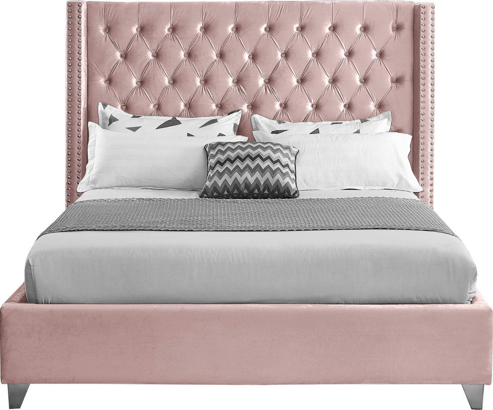 Ames Velvet Bed, Pink, Full