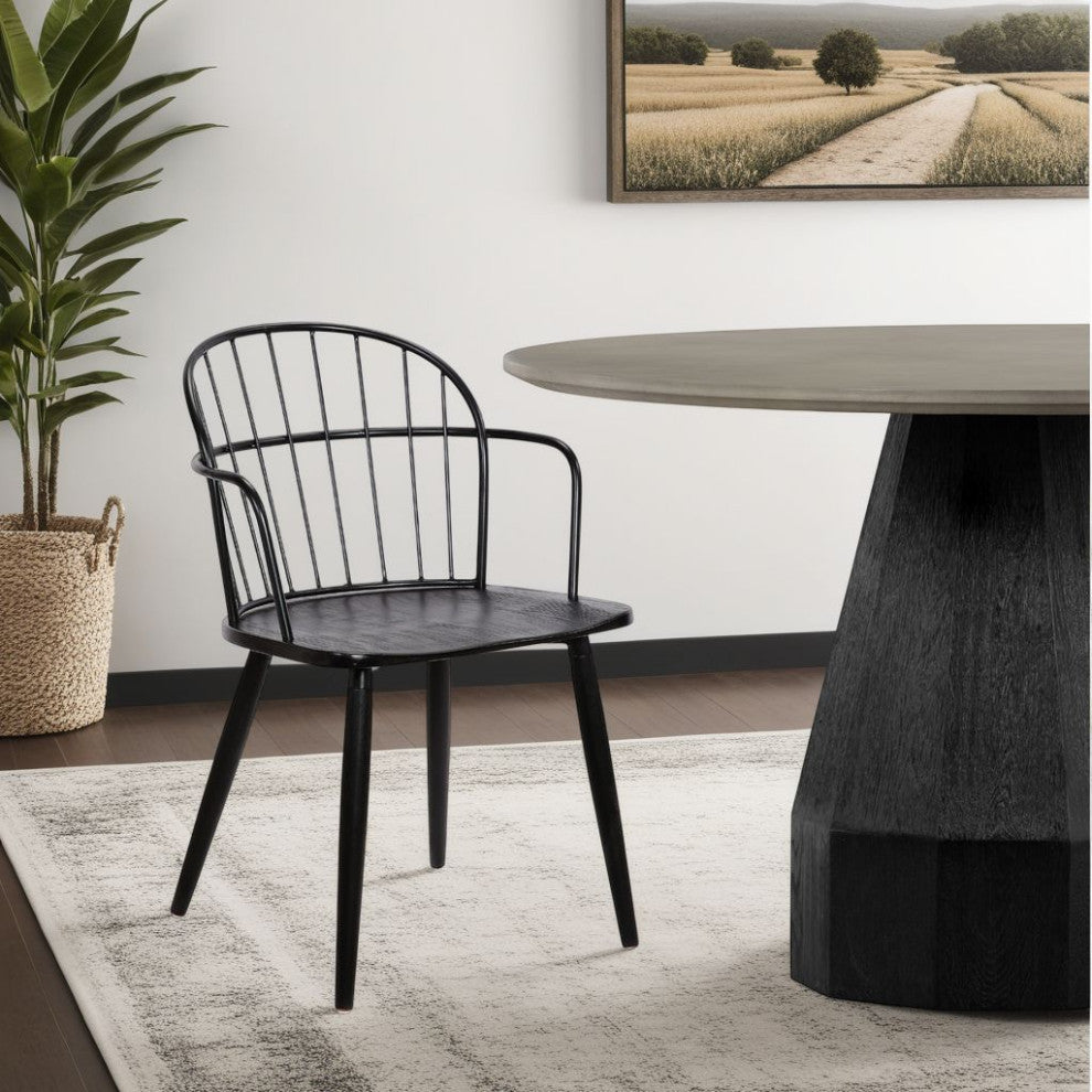 Bradley Steel Side Chair in Black  Finish and Black Brushed Wood, Black