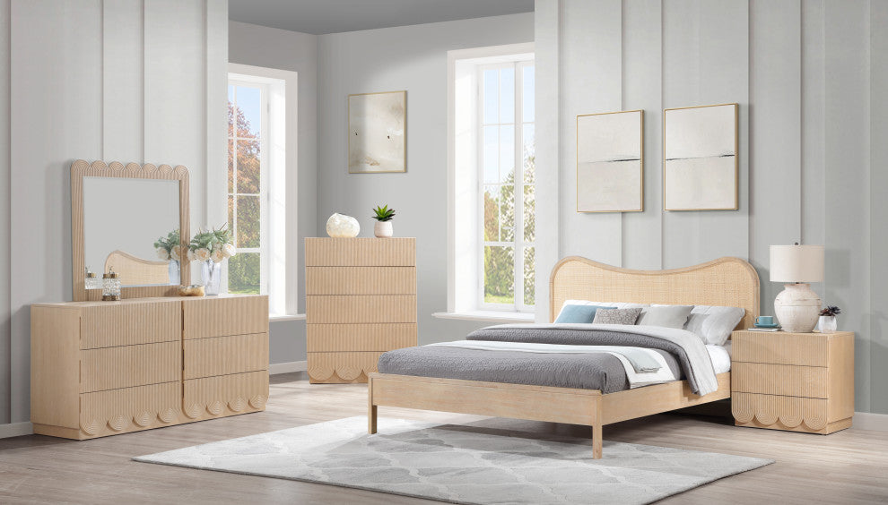 Scallop Oak Veneer Chest, Natural, Night Stand
