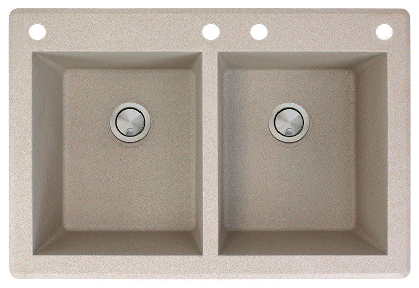 Radius 33" silQ Granite Double Bowl Kitchen Sink with 4 Holes in Cafe Latte