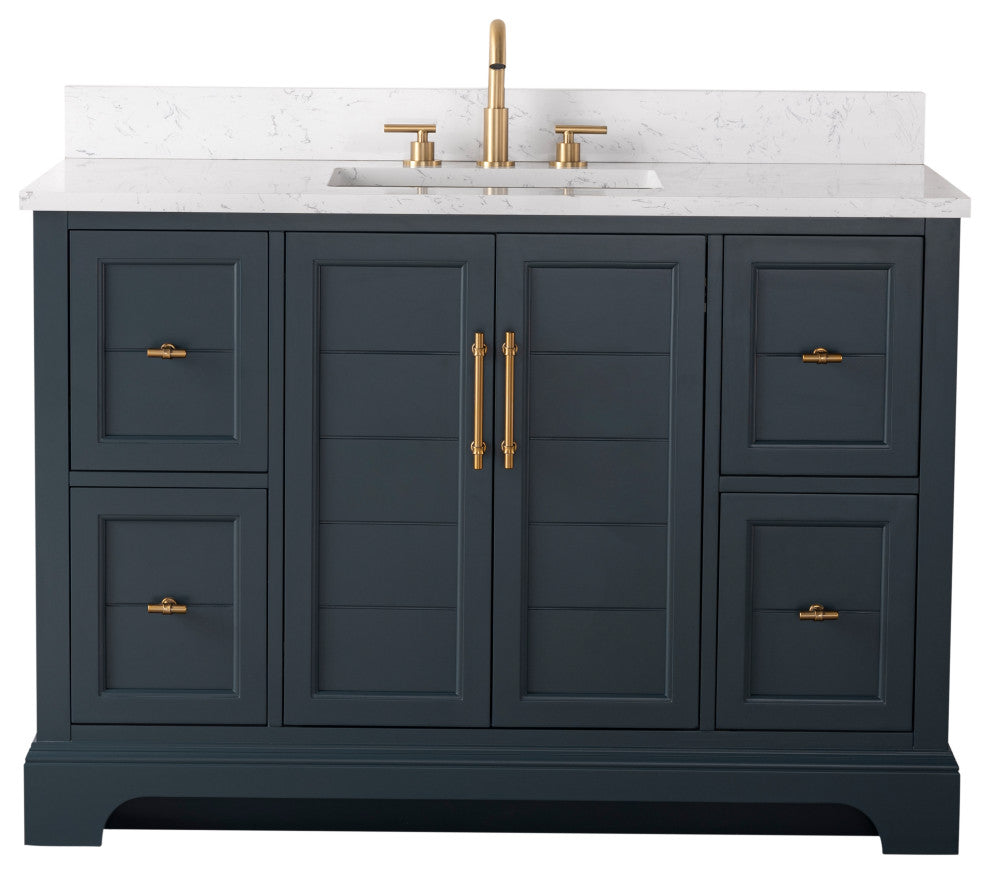 Vanity Art Bathroom Vanity With Sink & Top, Vintage Spruce Blue, 48", Engineered Marble