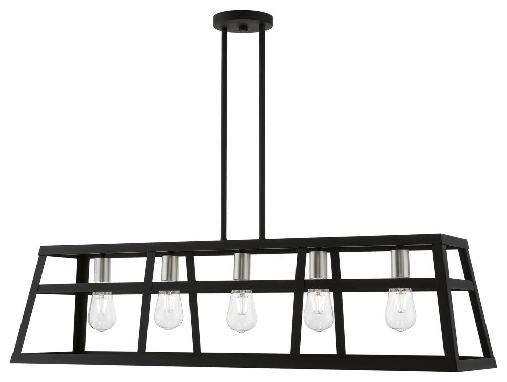 Schofield 5 Light Black With Brushed Nickel Accents Linear Chandelier