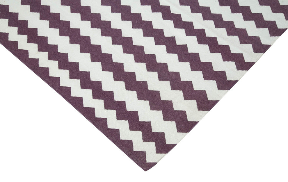 Rug N Carpet - Handmade Wool 8' 0'' x 10' 0'' Geometric Dhurrie Kilim Rug