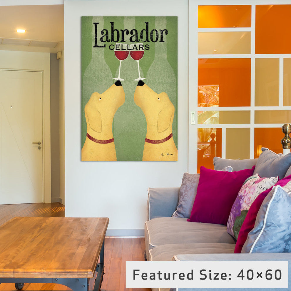"Two Labrador Wine Dogs Gallery" by Ryan Fowler, 26x18x1.5"