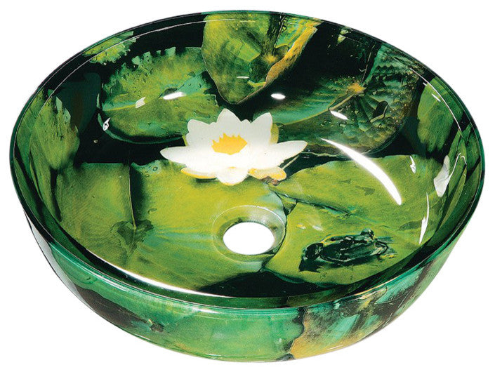 Tempered Glass 1/2" Thick, 16.5" Diameter, 5.5" With Chrome Pop-Up Drain