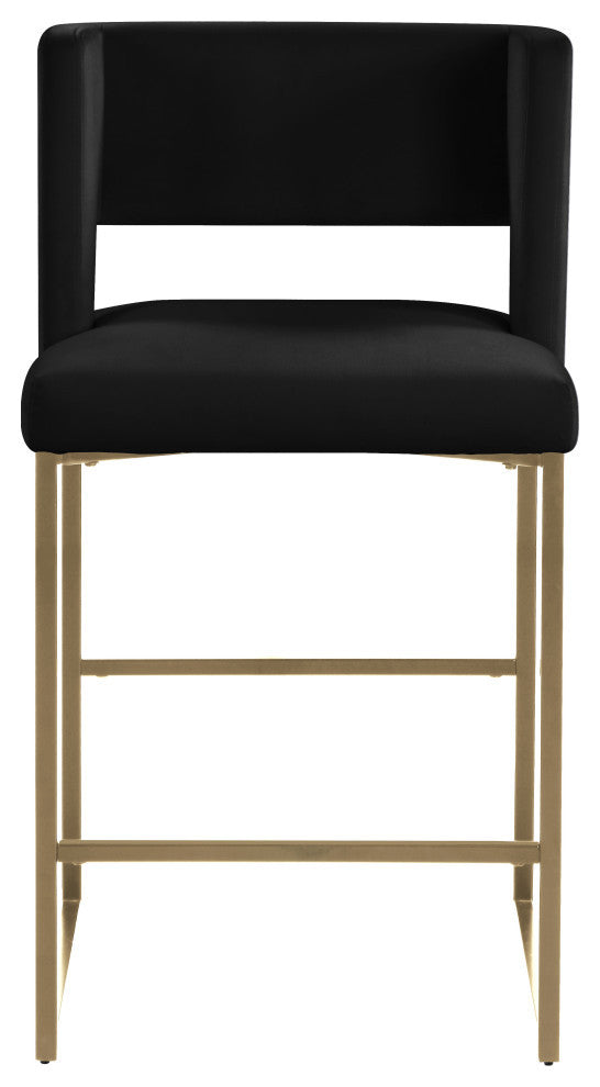 Caleb Upholstered Counter Stool, Set of 2, Black, Velvet, Brushed Gold
