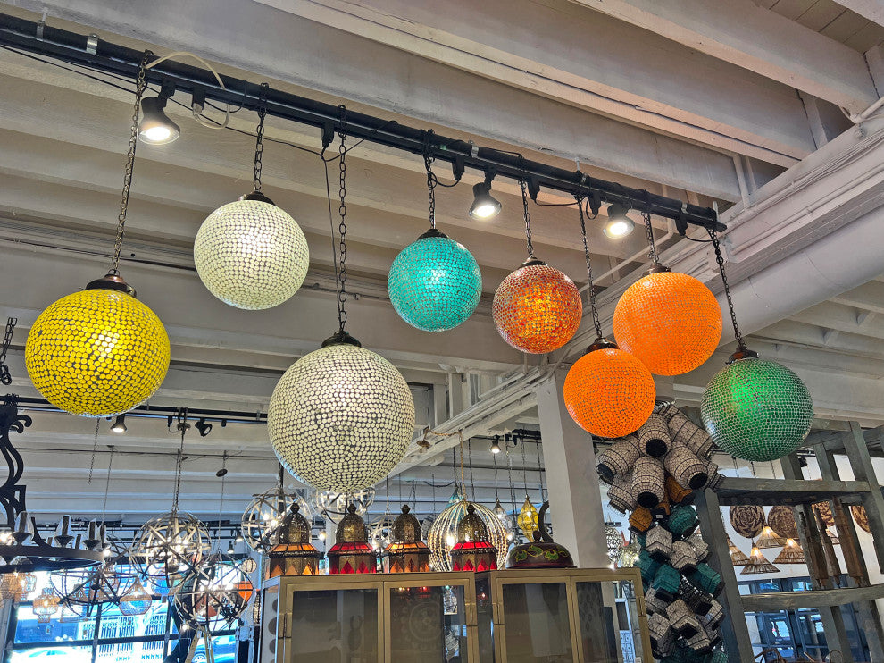 Orange Mosaic Globe Lantern, Large