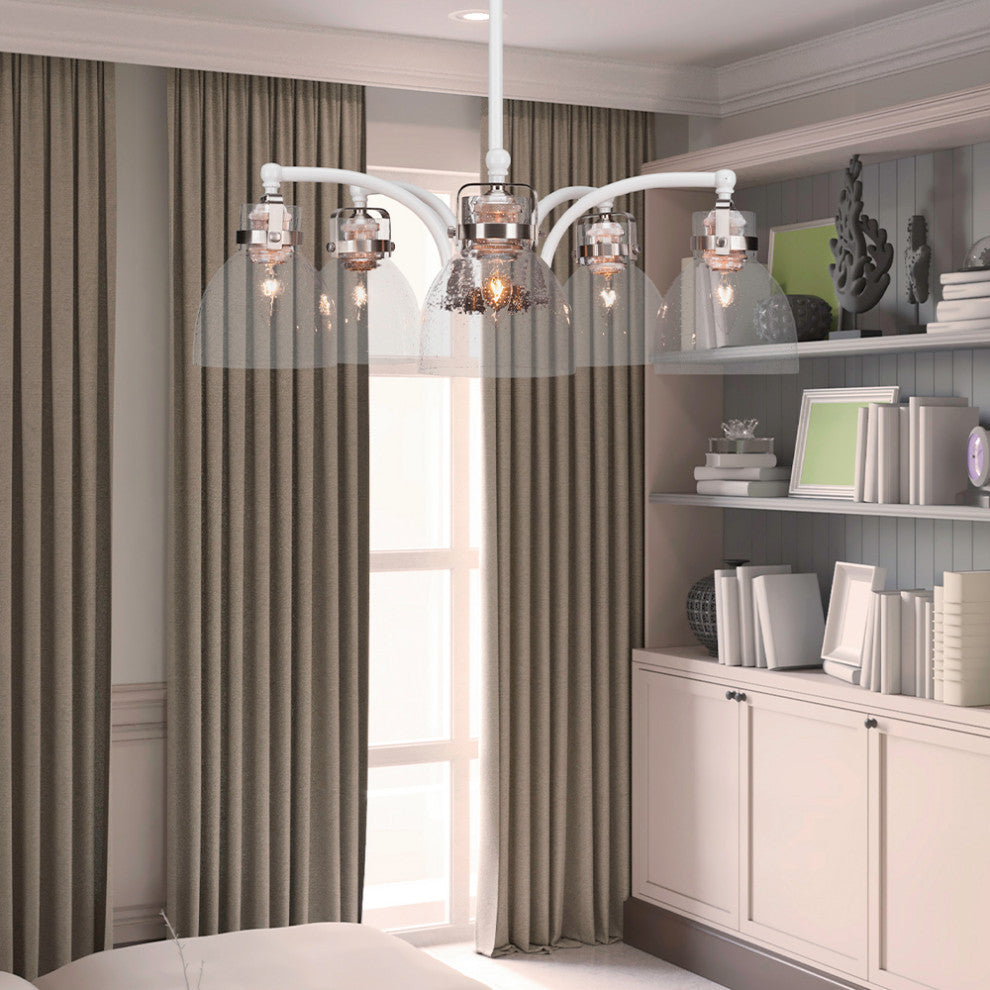 Easton 5-Light Chandelier, White & Brushed Nickel/Clear Bubble