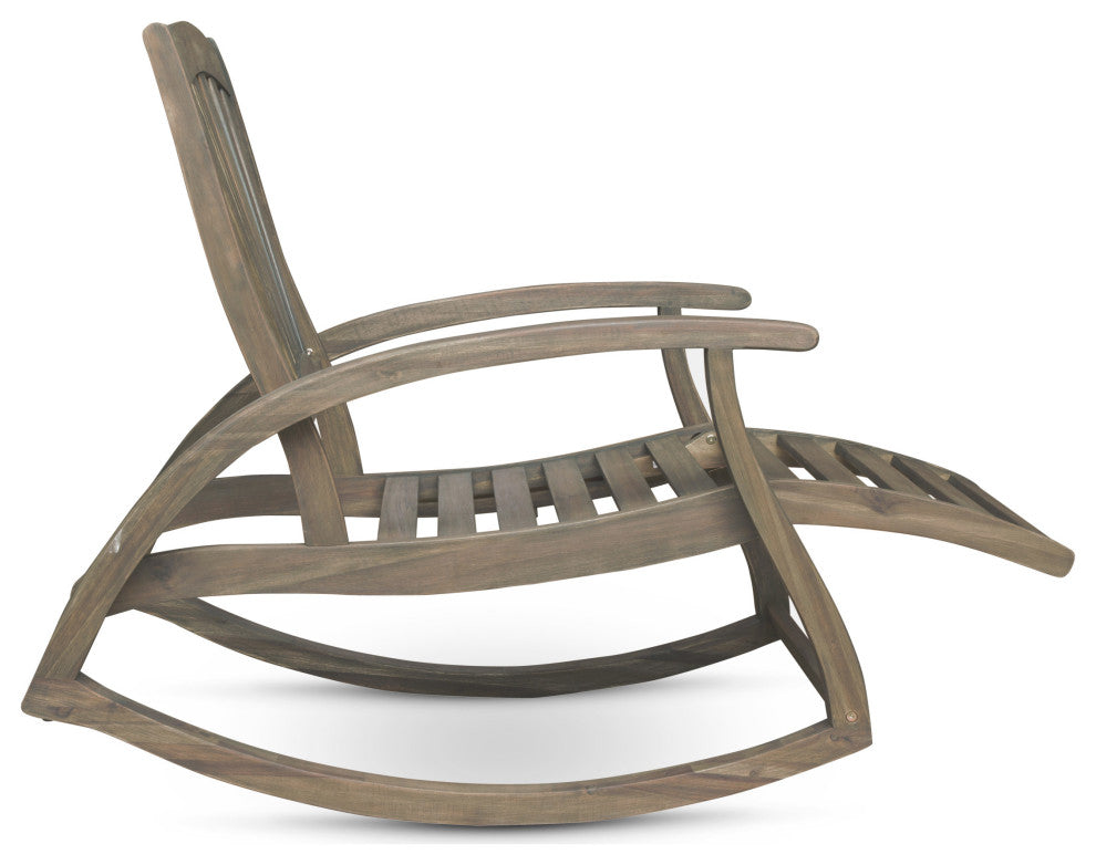 GDF Studio Alva Outdoor Acacia Wood Rocking Chair With Footrest, Gray Finish