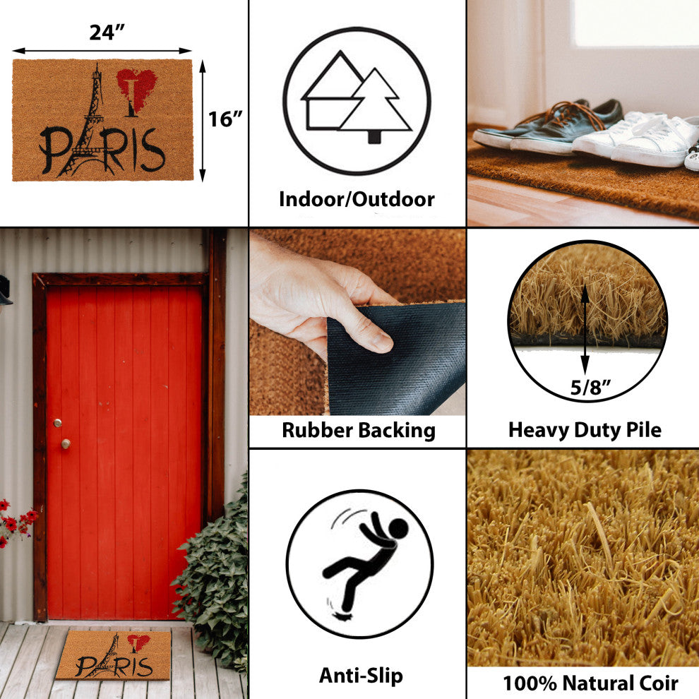 Sheltered Coconut Door Mat Printed, 24x16, Paris Eiffel