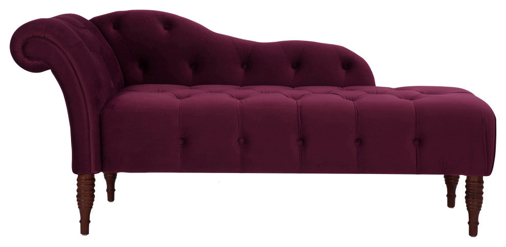Samuel Velvet Tufted Chaise Lounge, Right-Arm Facing, Burgundy Velvet