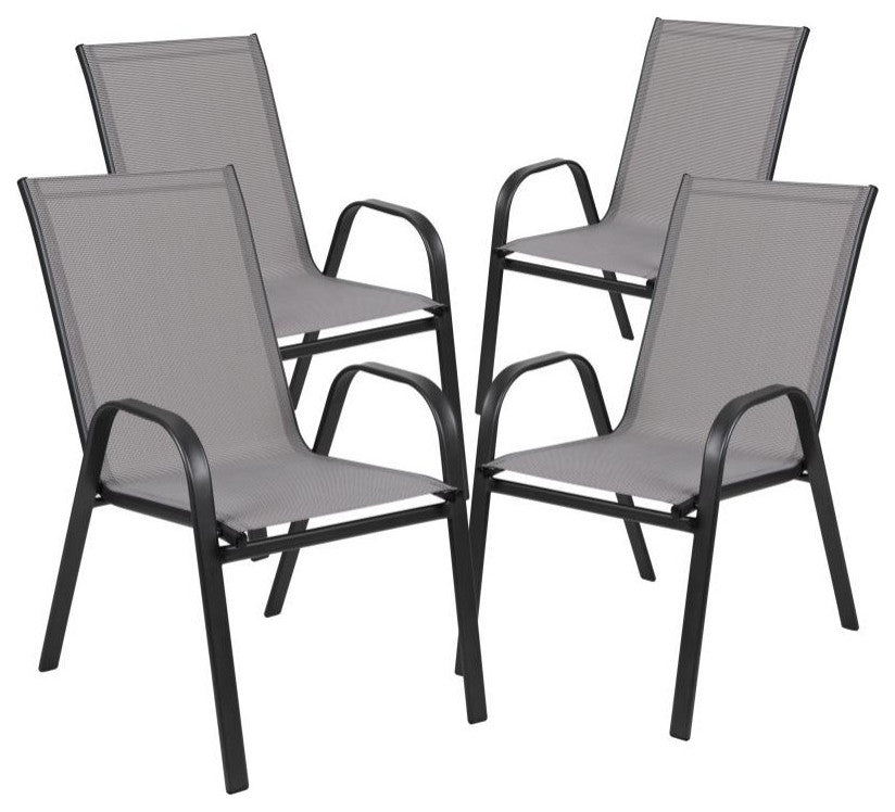 Brazos 7 Pc Outdoor Dining Set 55" Table, 6 Stack Chairs, Gray