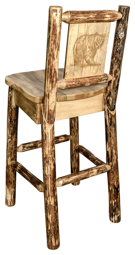 Glacier Country Counter Height Bar Stool With Back, With Laser Engraved Bear