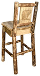 Glacier Country Counter Height Bar Stool With Back, With Laser Engraved Bear
