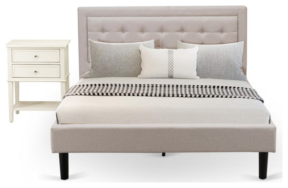 2Pc Fannin Queen Bedroom Set, 1 Queen Bedframe, Small End Table, Mist Beige