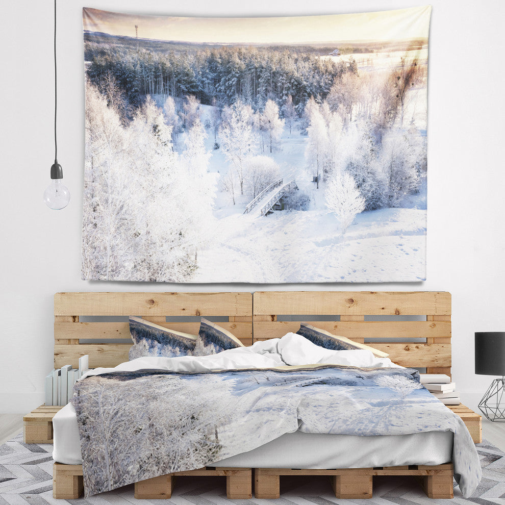 Beautiful Winter Panorama Landscape Wall Tapestry, 80"x68"