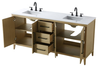 Home Living 72" Double Bathroom Vanity, Honey Brown