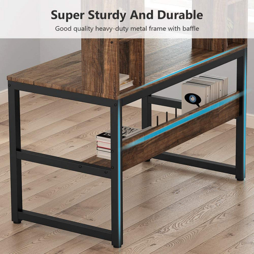 Modern Writing Desk with Storage Shelves, Office Desk Study Table