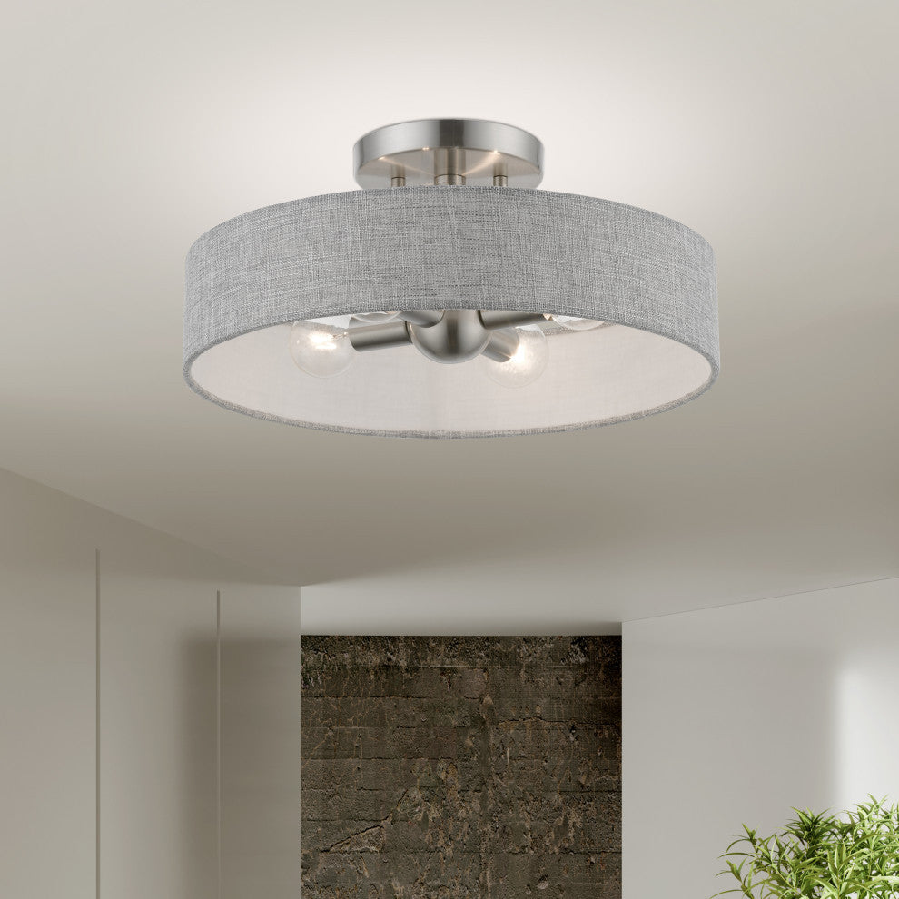 Elmhurst 4 Light Brushed Nickel With Shiny White Accents Semi-Flush