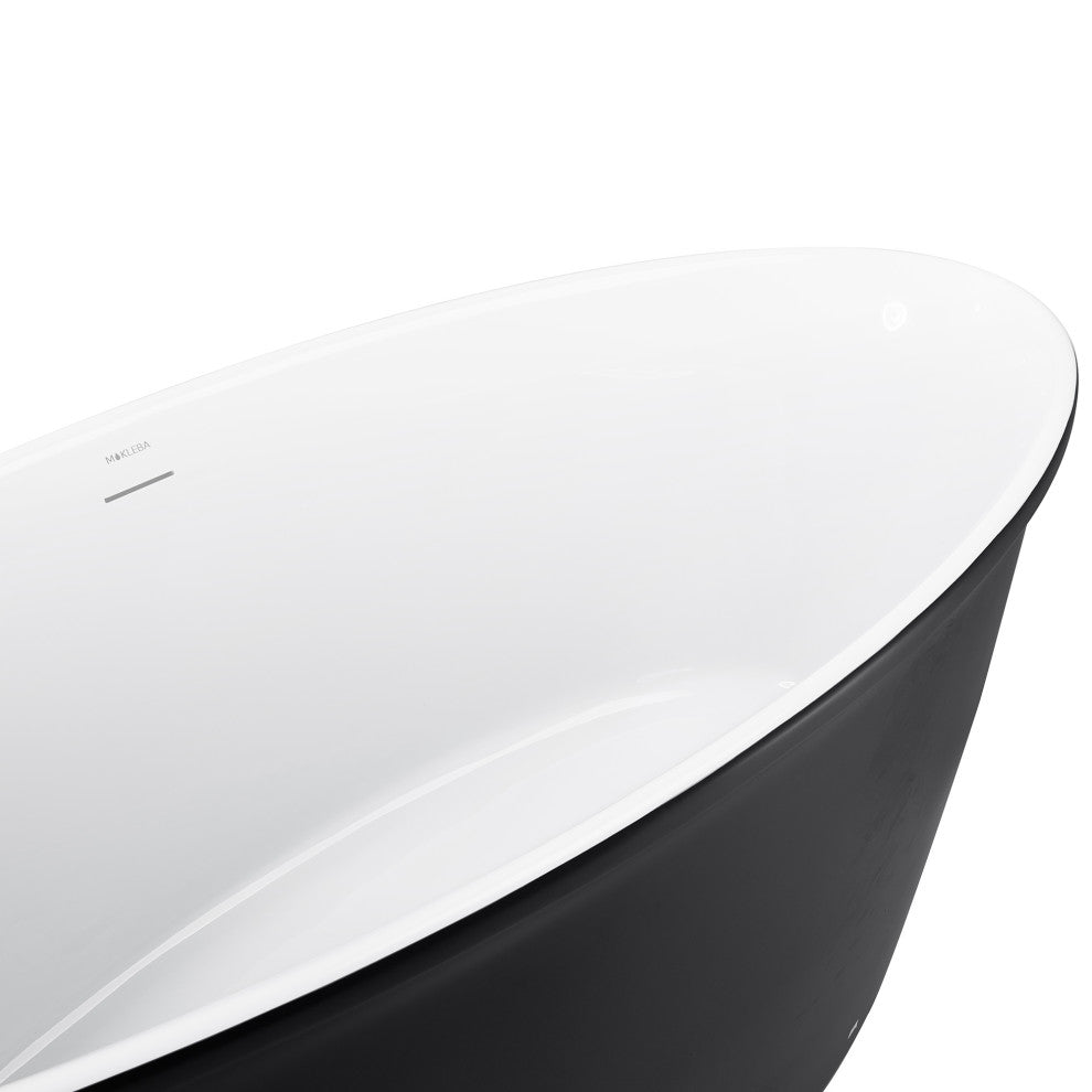 59" Acrylic Freestanding Oval Non-Whirlpool Soaking Bathtub, Black White