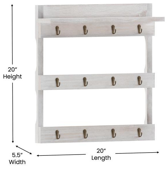 Campbell Wooden Wall Mount Mug Rack, White Wash