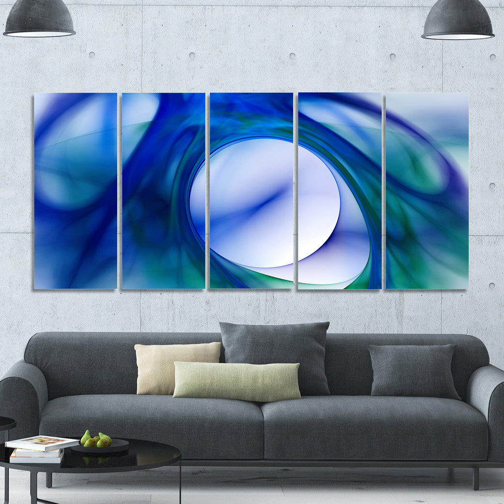 Mystic Blue Fractal, Abstract Wall Art Canvas, 60"x28", 5 Panels